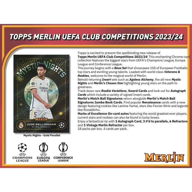2023/24 Topps UEFA Club Competitions Merlin Chrome Soccer Hobby Box - Menjong